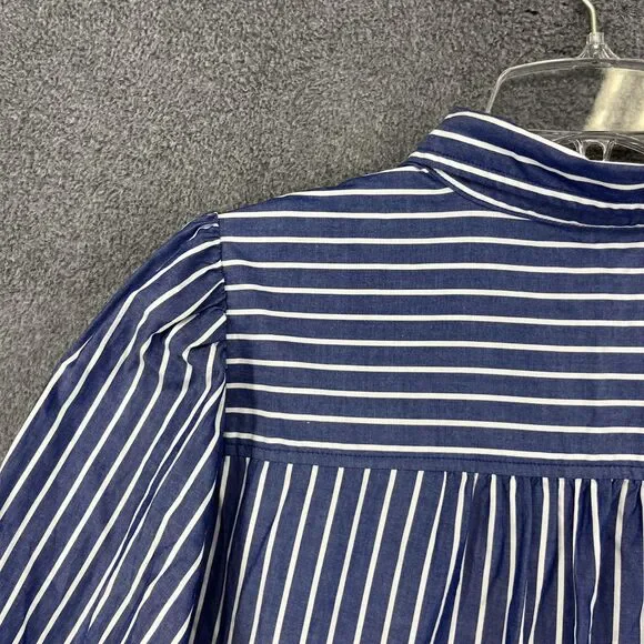 GAP Shirt Dress Womens Large Blue Striped Button Front Tiered Cotton Pockets - Picture 16 of 16